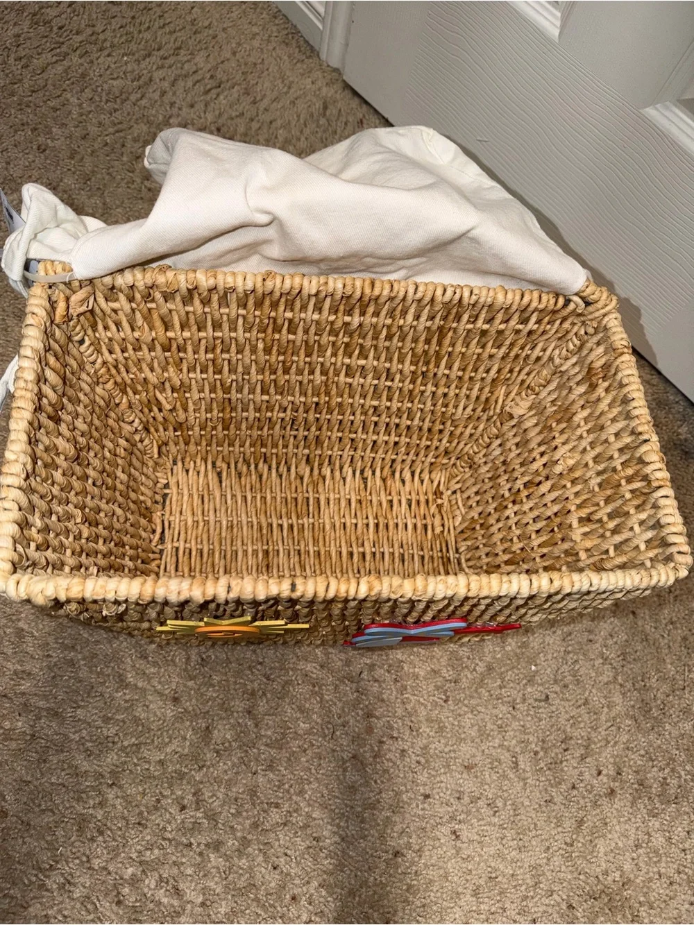 Kids Woven Toy or baby organization Basket, cream color Liner decorative Accents